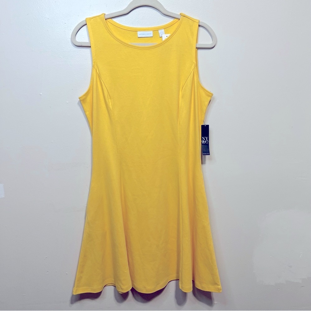 New York & Company Vibrant Yellow 100% Cotton Dress - Size LP - Picture 2 of 8